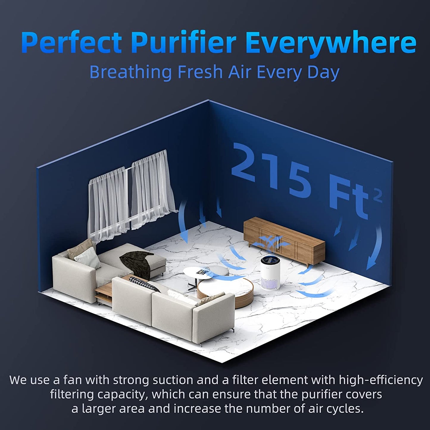 AROEVE Air Purifiers for Home - in a room and showing the space